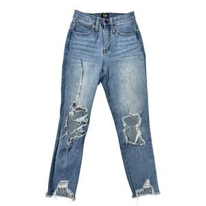 Simple Society Women's Distressed Ripped Jeans Light Wash High Rise Raw Hem 0/24